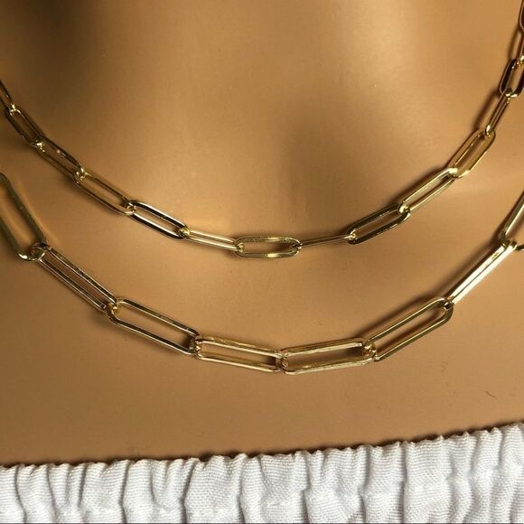Yellow gold plated paperclip chain necklace set - Picture 3 of 8